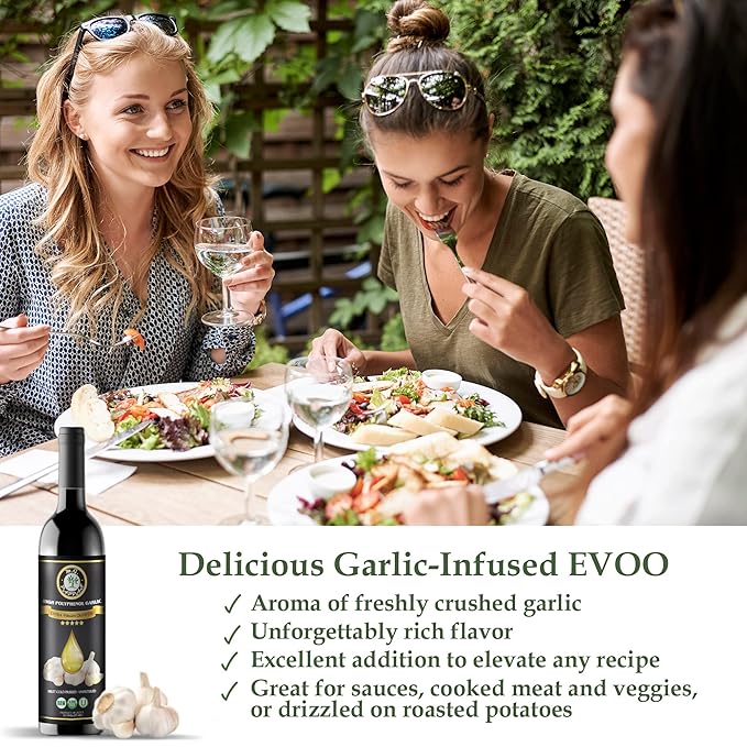 M.G. PAPPAS High Polyphenol Rich Garlic Infused Olive Oil - Extra Virgin Olive Oil - Over 500mg/kg - Cold Pressed & Unfiltered - High Hydroxytyrosol Greek Olive Oil - Award Winning