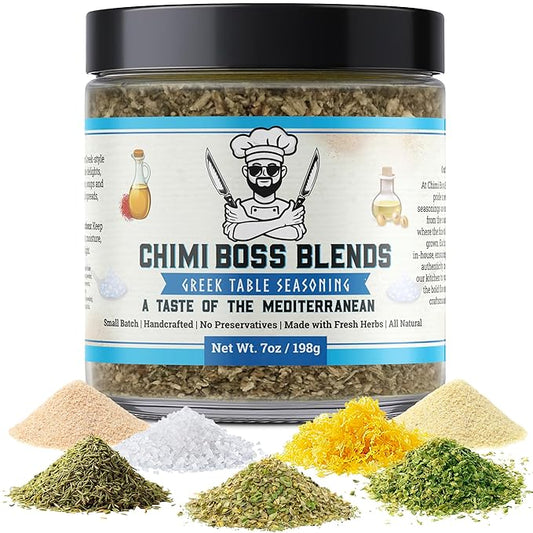 Chimi Boss Greek Table Seasoning, 7oz of Zest ??All-Purpose Mediterranean Herb Blend for Chicken, Veggies, Lamb, Fish and More ??All Natural Bold Greek Flavor Spice Rub