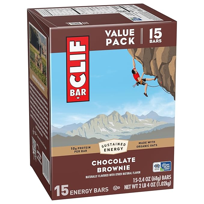 CLIF BAR - Chocolate Brownie Flavor - Made with Organic Oats - Energy Bars - Non-GMO - Plant Based Protein Bars (15 Pack)