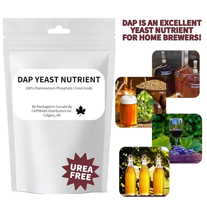 Yeast Nutrient 100% DAP - 8 Oz (226.8 g) - Food Grade Diammonium Phosphate (DAP) - Use in Winemaking Brewing Beer Mead Cider Kombucha Baking Bread Dough Conditioner - Sold by CAPYBARA Distributors Inc