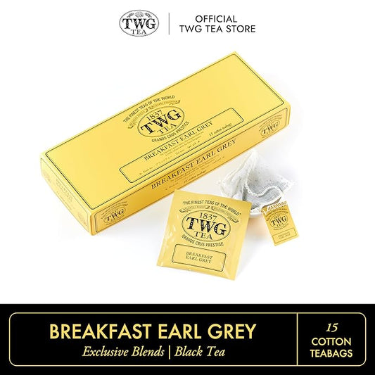 TWG Tea | Breakfast Earl Grey | Black Tea | Bergarmot | 15 Hand Sewn Cotton Teabags | Gift Set