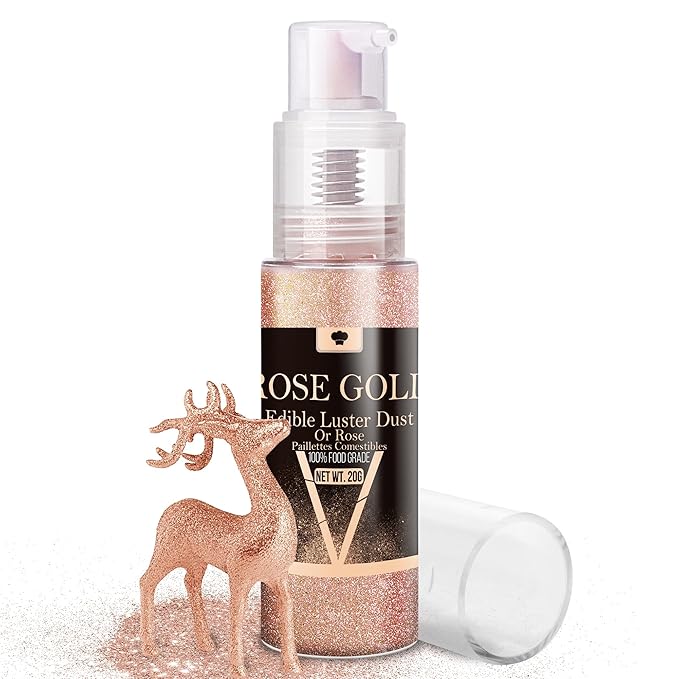 Edible Glitter Spray - 20g Luster Dust Edible Glimmer Powder for Sparkling Cocktails, Cake, Cupcakes, Wine, Beverage - Food Grade Shimmer Dust Powder for Baking, Drinks, Cookies Decoration (Rose Gold)