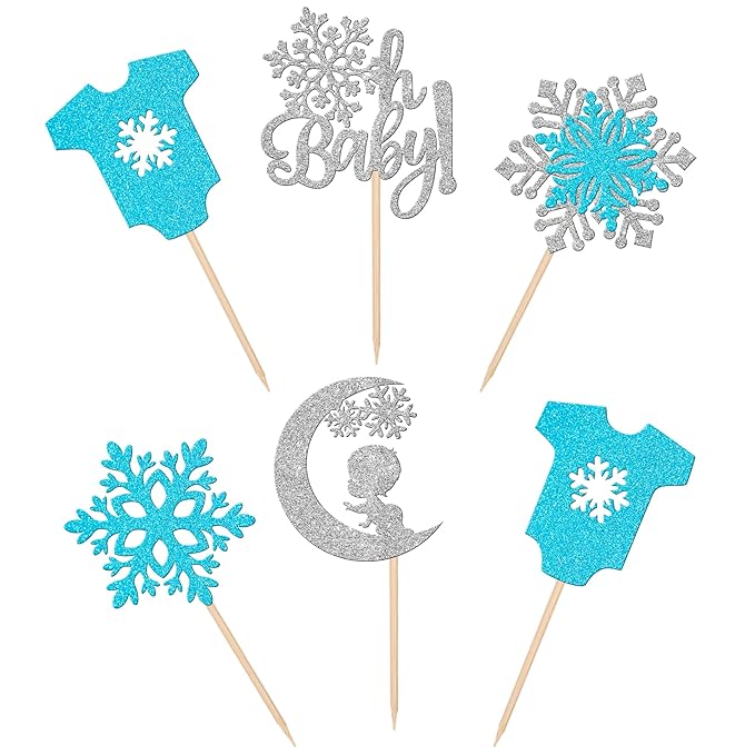 30 PCS Snowflake Oh Baby Cupcake Toppers Glitter Winter Sweater Moon Snowflake Cupcake Picks Baby Shower It's a Boy Cake Decorations for Baby Shower Kids Birthday Christmas Party Supplies