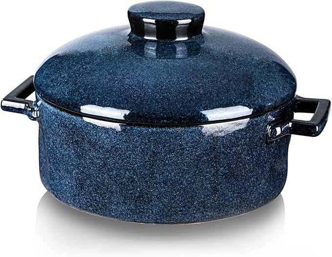 Vicrays Casserole Dish with Lid - Ceramic Lasagna Pan Deep 2 Quart Round Baking Dishes Covered Bakeware for Oven Safe Serving Dish with Handles for Party Dinner Banquet Daily Use (Blue)