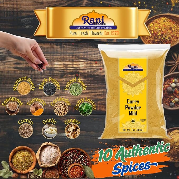 Rani Curry Powder Mild (10-Spice Authentic Indian Blend) 7oz (200g) ~ All Natural | Salt-Free | NO Chili or Peppers | Vegan | No Colors | Gluten Friendly | NON-GMO | Indian Origin