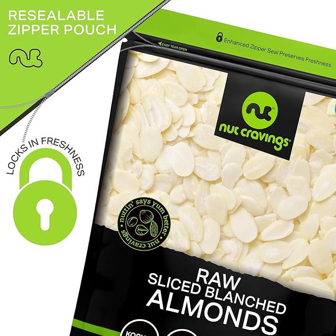 NUT CRAVINGS - Blanched Sliced Almonds - Raw, (48oz - 3 LB) Packed Fresh in Resealable Bag - Nut Snack - Food Assortments Ideal for Trail Mixed Nuts