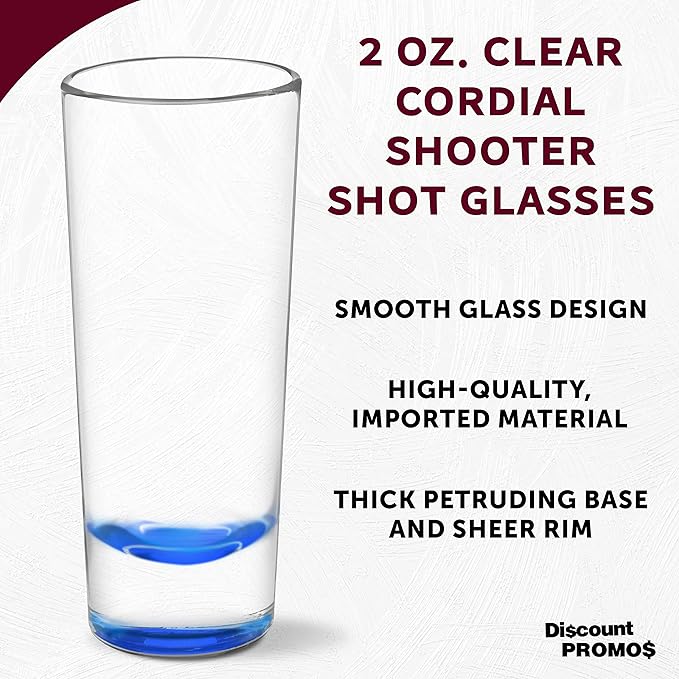DISCOUNT PROMOS Cordial Shooter Shot Glasses 2 oz. Set of 10, Bulk Pack - Great for Birthdays, Parties, Indoor & Outdoor Events - Blue