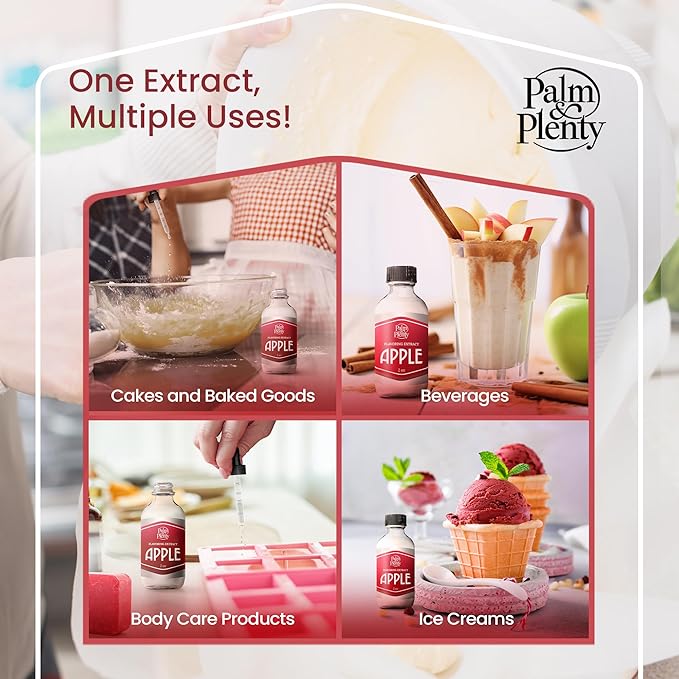 Palm and Plenty Apple Extract - Flavoring for Candy, Baking, and Drinks - Food-Grade Oil for Baked Goods, Desserts, Frostings, and Fillings, Keto-Friendly - 2 Oz Plastic Dropper Bottle - Made in USA