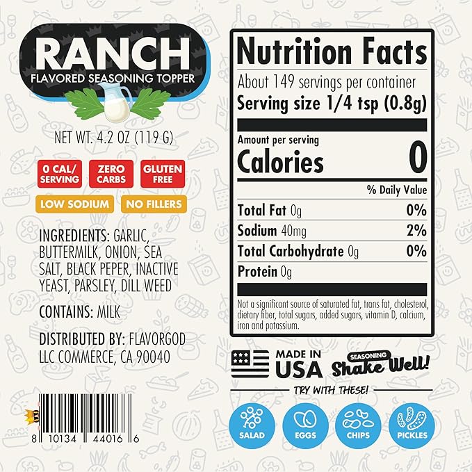 Ranch Seasoning Mix by Flavor God, Pack of 2- Premium All Natural & Healthy Spice Blend for Chicken, Pizza, Salads & Vegetables - Kosher, Low Sodium