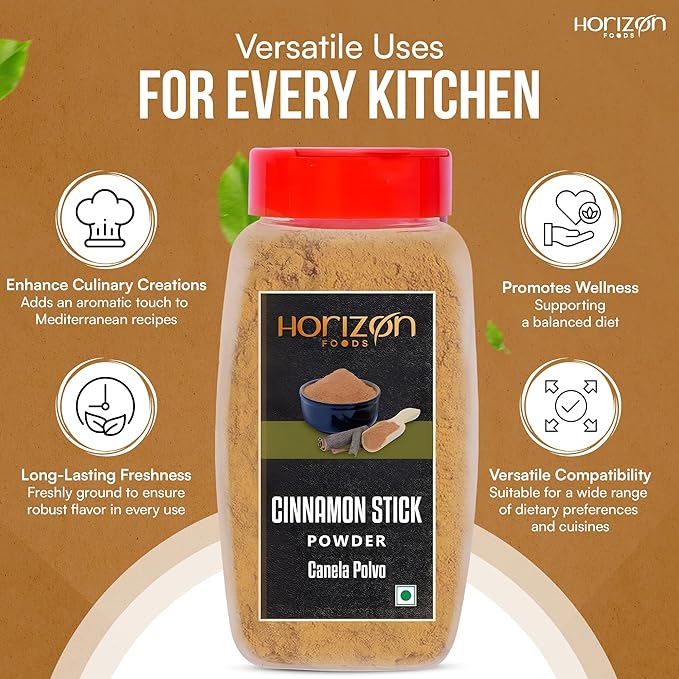 Horizon Foods Premium Red Chili Powder - 200g Indian Spice Blend for Tikka Masala Sauce, Mexican Oregano & Mixed Vegetables. Perfect Seasoning with Guajillo Chiles & Ancho Chili Flakes in Your Indian Spice Box (100g, Ground Cinnamon Powder)