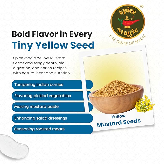 Spice Magic Yellow Mustard Seeds ??Whole | Bold, Earthy Flavor for Pickles, Curries & Spice Blends ??7 oz Resealable Pouch (7 OZ, Yellow Mustard Seeds)