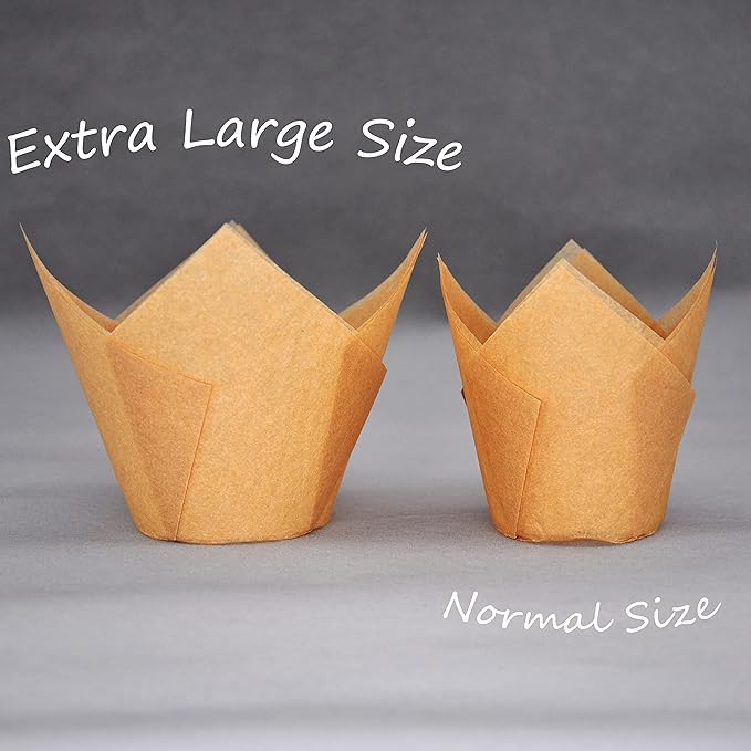 Extra Large Jumbo Muffin Greaseproof paper Baking cupcake cups, 2-1/4" x 3-3/4" Natural Tulip Baking Cup Case of 125 pcs (Extra Large) (125)
