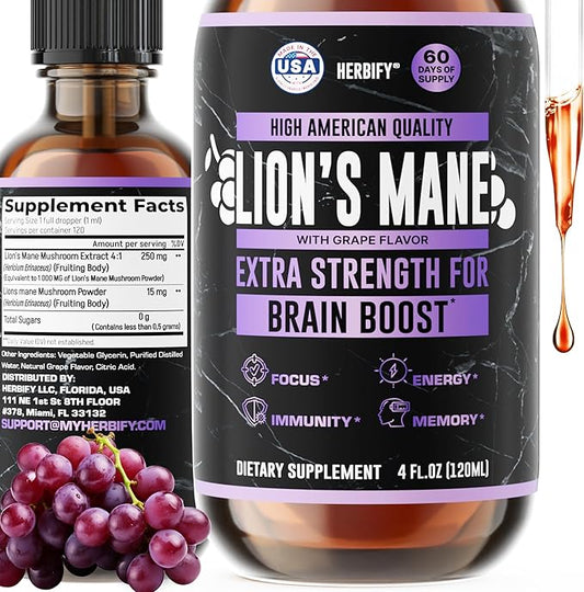 HERBIFY Lions Mane Supplement - Daily Mushroom Supplement for Memory, Focus & Clarity - Brain