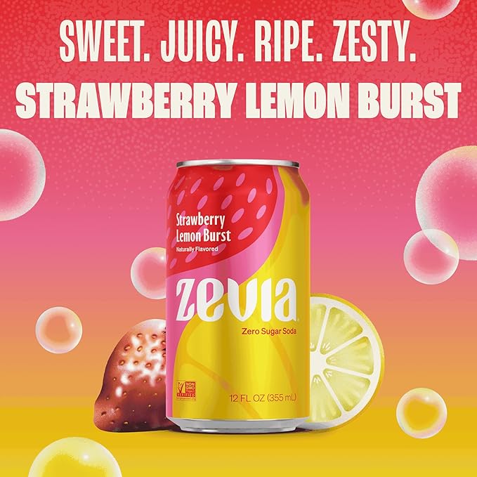 Zevia Zero Sugar Soda, Fruity Variety Pack, 12 oz Cans (24-Pack) ??Naturally Sweetened, Zero Calorie Sugar Free Soda - Non-GMO Project Verified, Gluten-Free, Vegan