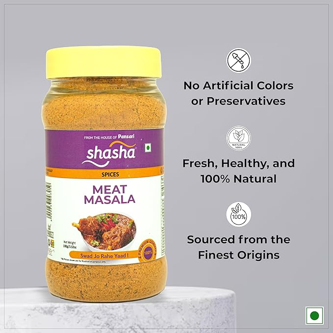 SHASHA Meat Masala Seasoning Mix (100G) - Authentic Spices Jar For Flavorful Meat Curry - Ideal For Mutton & Chicken Dishes 3.52Oz (Pack Of 3)