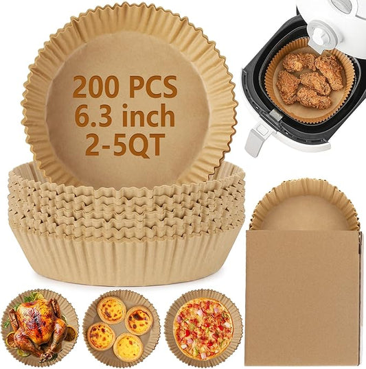 200Pcs Air Fryer Disposable Paper Liner, Round Non-Stick Air Fryer Liners Parchment Paper for