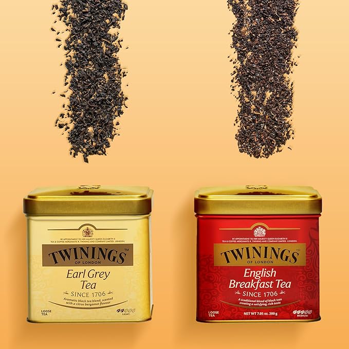 Twinings English Breakfast Loose Tea Tins, 7.05 Ounce Tins (Pack of 6), Smooth, Flavourful, Robust Black Tea Leaves, Caffeinated, Enjoy Hot or Iced