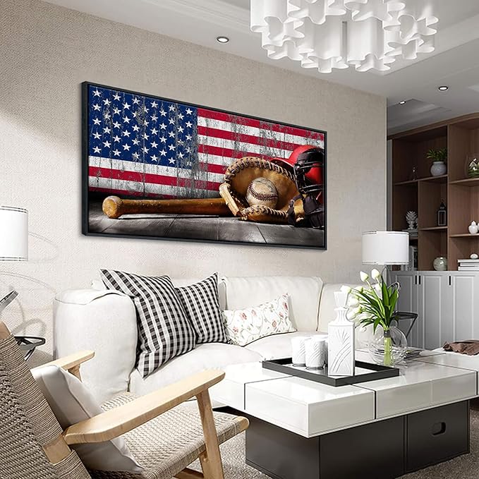 YDYSUNE Baseball Wall Art Vintage American Flag Canvas Prints Sports Pictures Paintings for Living Room Office Home Decorations Modern Artwork 20횞40IN