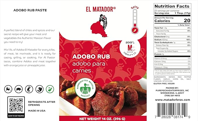 El Matador Adobo Para Carnes, Meat Rub Paste, 14 Oz.