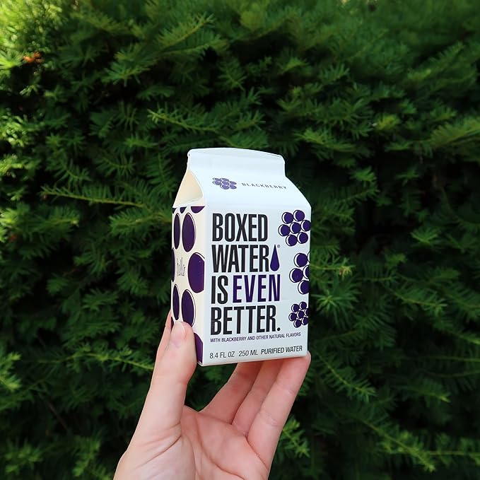 Boxed Water 8.5 oz. (24 Pack) ??Blackberry in Boxes, BPA-Free, Refillable Cartons, Sustainable Alternative to Premium Plastic Bottled Water, Mini Water for Kids