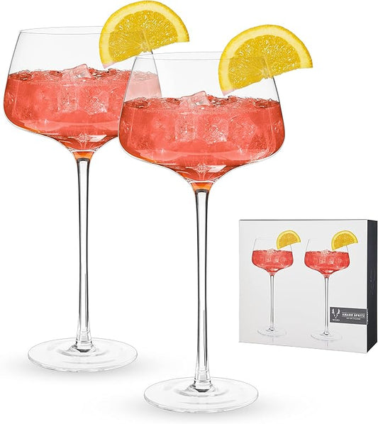 Viski Angled Stemmed Cocktail Glasses for Aperol Spritz, Campari Spritz, Tonic, Classic Cocktails, Elegant Long Stem Crystal Drinking Glasses, Perfect for Party Events & Celebrations, 16 oz, Set of 2