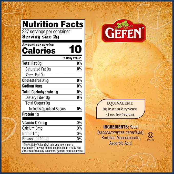 Gefen Instant Natural Dry Yeast, 1 LB Bag, Great for Breads & Challah, Certified Kosher