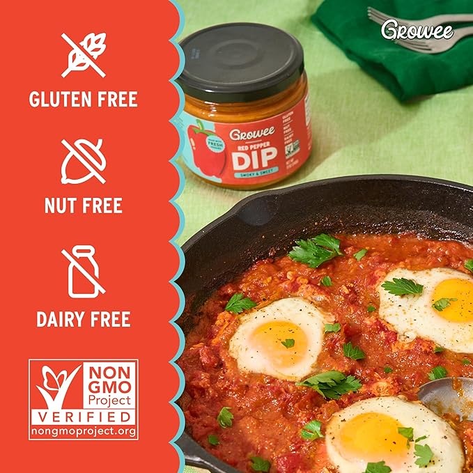 Growee Vegan Red Pepper Dip & Spread (2 Pack) ??Dairy-Free Queso & Dressing Alternative ??Nut-Free, Gluten-Free, Soy-Free and Plant-Based ??Use as Hummus, Shakshuka Sauce & Grilled Cheese Dip