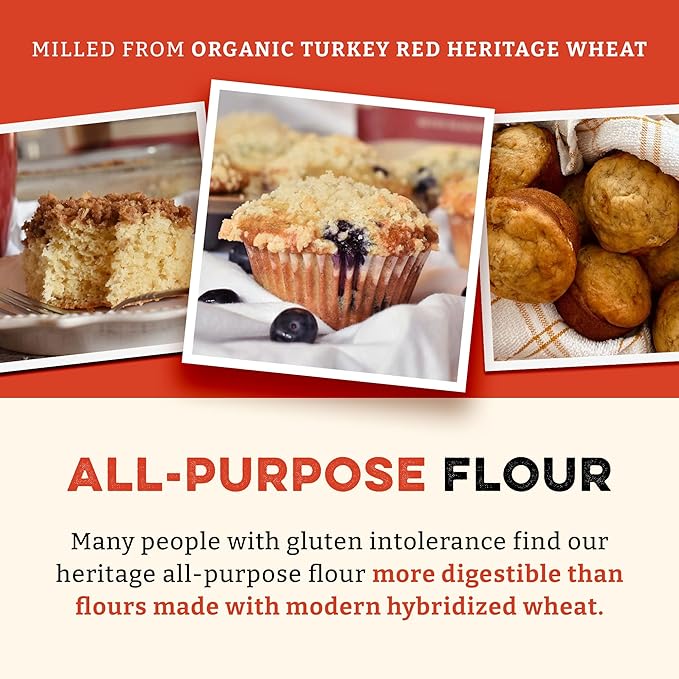 Sunrise Flour Mill Heritage Organic White Flour | USDA Organic All Purpose Flour Unbleached - Non-GMO, Kosher, Glyphosate Free, High Protein for Baking, Unbromated White Wheat (80 Ounce (Pack of 1))