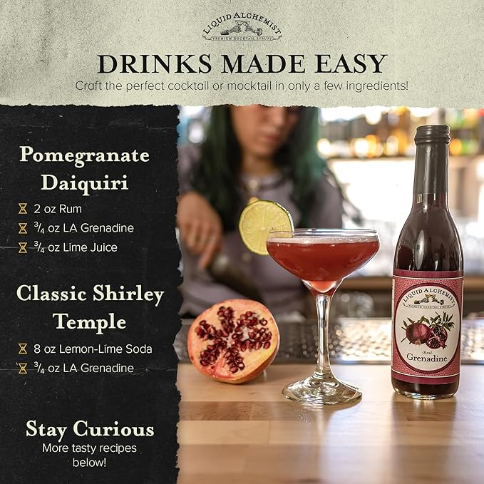 Liquid Alchemist Grenadine Syrup for Cocktails - Real Ingredients Make our Pomegranate Syrup the Perfect Shirley Temple Mix - Our Small Batch is Non-GMO, Gluten Free & Vegan (25.4 oz)