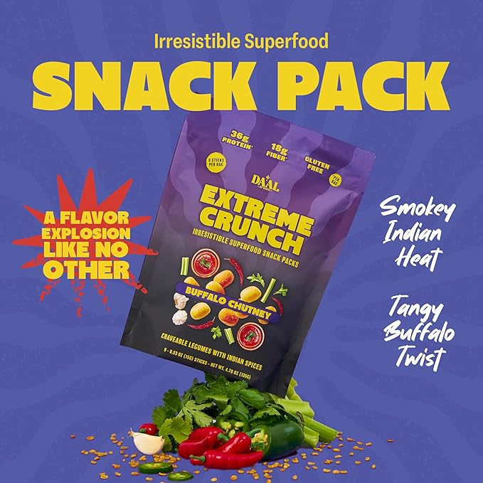 Daal By Keen Crunchy Mung Bean Snacks ??Buffalo Chutney ??Plant-Based Protein, High Fiber, Gluten-Free, Nut-Free ??Mix into Salads or Enjoy as an On-the-Go Snack ??1 Resealable Pack, 4.76 oz