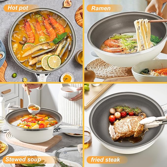 AEWHALE Hot Pot Electric,5L Multifunctional Electric Pot for Cooking,1600W Non-Stick Frying Pans for Steak, Egg, Ramen, Soup with Temperature Adjustment竊?Titanium Stainless
