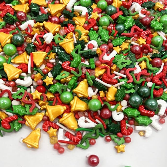 Tree Sprinkles Small Bell Candy Sugar Sprinkle Red and Green Sprinkles Cake Decorations Cupcake Toppers Cookie Decorating Ice Cream Celebrationsç«?00g/3.5oz)