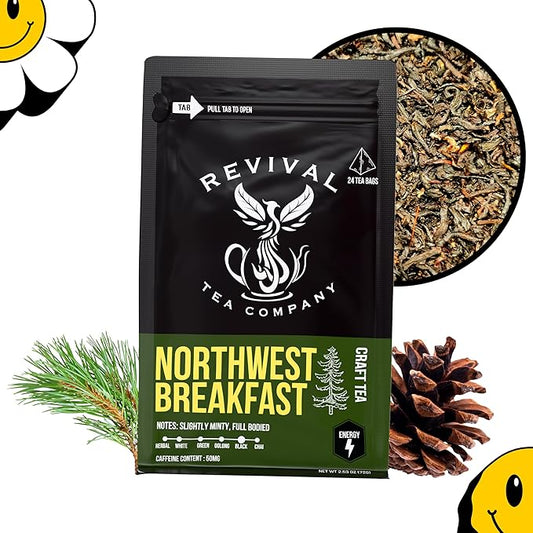 Revival Tea Company Northwest Breakfast Tea - Black Tea Blend with Western Cedar Tips, Assam, Ceylon, and Chinese Black Tea - Loose Leaf 6 Ounces