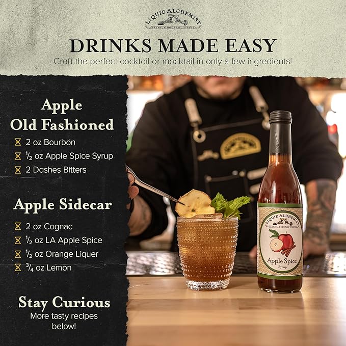 Liquid Alchemist Apple Spice Syrup for Cocktails - Real Ingredients Make our Apple Syrup for Drinks Perfect for a Fall Themed Old Fashioned Mix (25.4 oz)