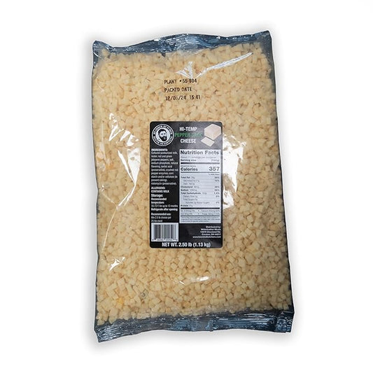 Bearded Butchers High-Temp Pepper Jack Cheese 2.5 lbs ??Shelf-Stable 1/4" Cubes for Up to 25 lbs of Meat, 400°F High-Temperature Cheese ??Ideal for Sausage Making, Brats, Snack Sticks, Burgers, and More
