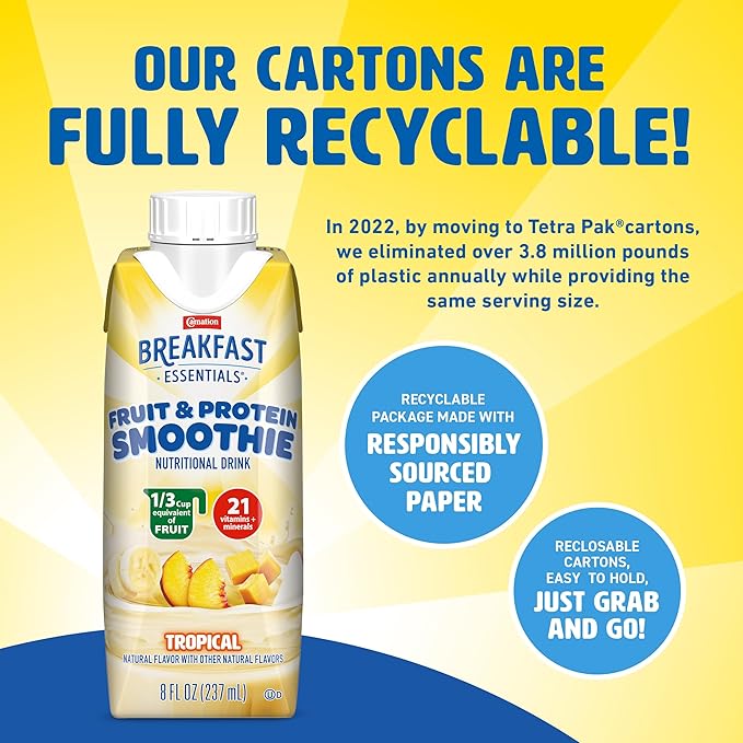 Carnation Breakfast Essentials Fruit and Protein Smoothie Nutritional Drink, Tropical, 24 ??8 fl oz Cartons