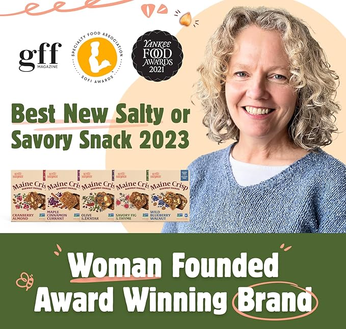 Maine Crisp Savory Fig & Thyme Crisps, 4 Pack, Vegan Gluten Free Crackers - Snack Crackers, Grain Free, Dairy Free, Non-GMO - Sweet & Savory Flavor, For Cheese Boards, Salad Toppings & Jams