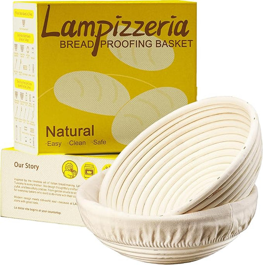 9-inch Round Rattan Banneton Bread Proofing Basket Set of 2 D'ita Handmade Sourdough Proofing Bowls for Artisan Baking Home Bakers