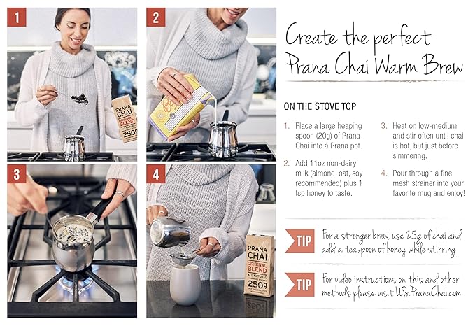 Prana Chai 1 bag chai lovers starter pack including chai teapot, fine mesh strainer and 1 bag of all-natural masala blend. Only the Good Stuff.