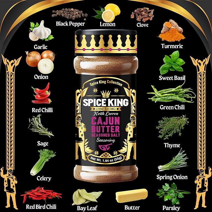 Spice King Cajun Butter Seasoned Salt Seasoning - 1.8 Oz Shaker Bottle - Gourmet Cajun Seasoning to Use as a Meat Dry Rub for Beef, Spicy Chicken and More