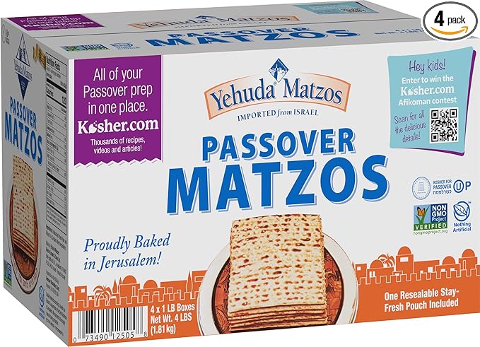 Yehuda Freshly Baked Passover 2025 Matzo, 4x1 LB (Total 4 Boxes) | Resealable Stay Fresh Pouch | Super Crisp & Delicious!