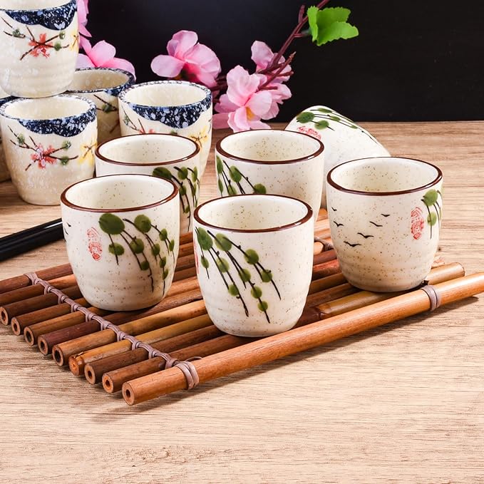 Porcelain Sake Cups, Set of 6 for Japanese Wine LY