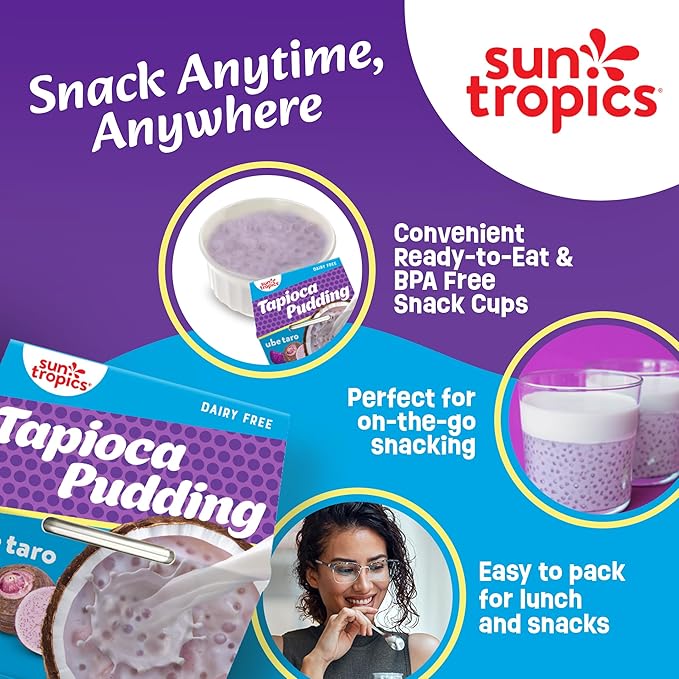 Sun Tropics Tapioca Pudding, Ube Taro | Vegan Dairy Free Pudding | Gluten Free, Non-GMO Project Verified | Ready-to-Eat Cups | 4oz (Pack of 12)
