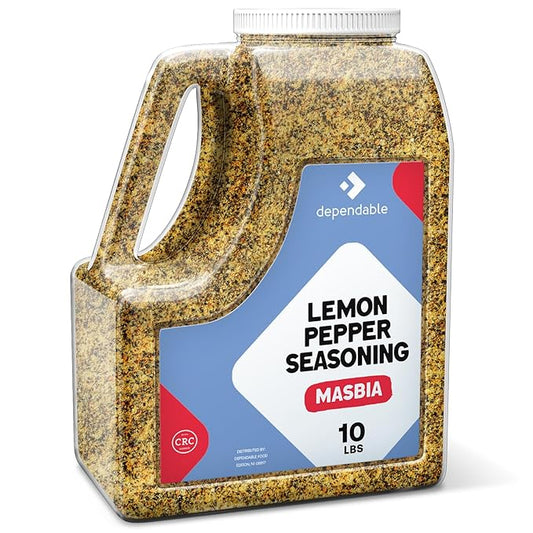 Dependable Food Lemon Pepper Seasoning - 10 Lb. Resealable Jug - Non-GMO, Kosher ??Bulk Pack for Zesty Flavor
