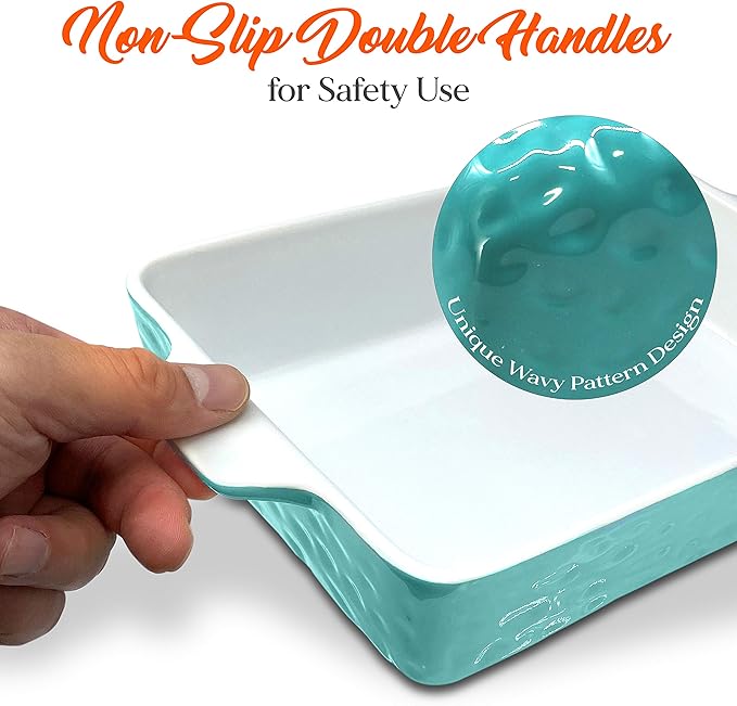 NutriChef 3-Piece Nonstick Ceramic Bakeware Set - PFOA PFOS PTFE Free Baking Tray Set w/Odor-Free Ceramic Non-stick Coating, 446°F Oven Safe Microwave/Dishwasher Safe Rectangular Baking Pan NCCREX3