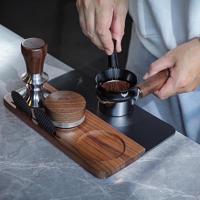 51.5mm Espresso Tamper Kit for La Pavoni Europiccola, Professional, Stradivari & Post-Millennium Models ??Tamper, Distributor, Dosing Funnel, Puck Screen, WDT Tool & Walnut Tamping Mat
