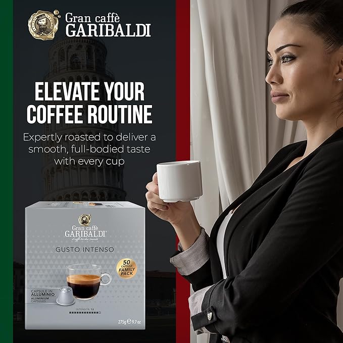 Gran Caffè Garibaldi Espresso Pods, Italian Roasted Coffee, Compatible Nespresso Original Line Machines, Nitrogen Flushed, Strong & Intense, Cocoa & Dried Fruit, Dark Roast - Gusto Intenso (Aluminum) 50 Cups