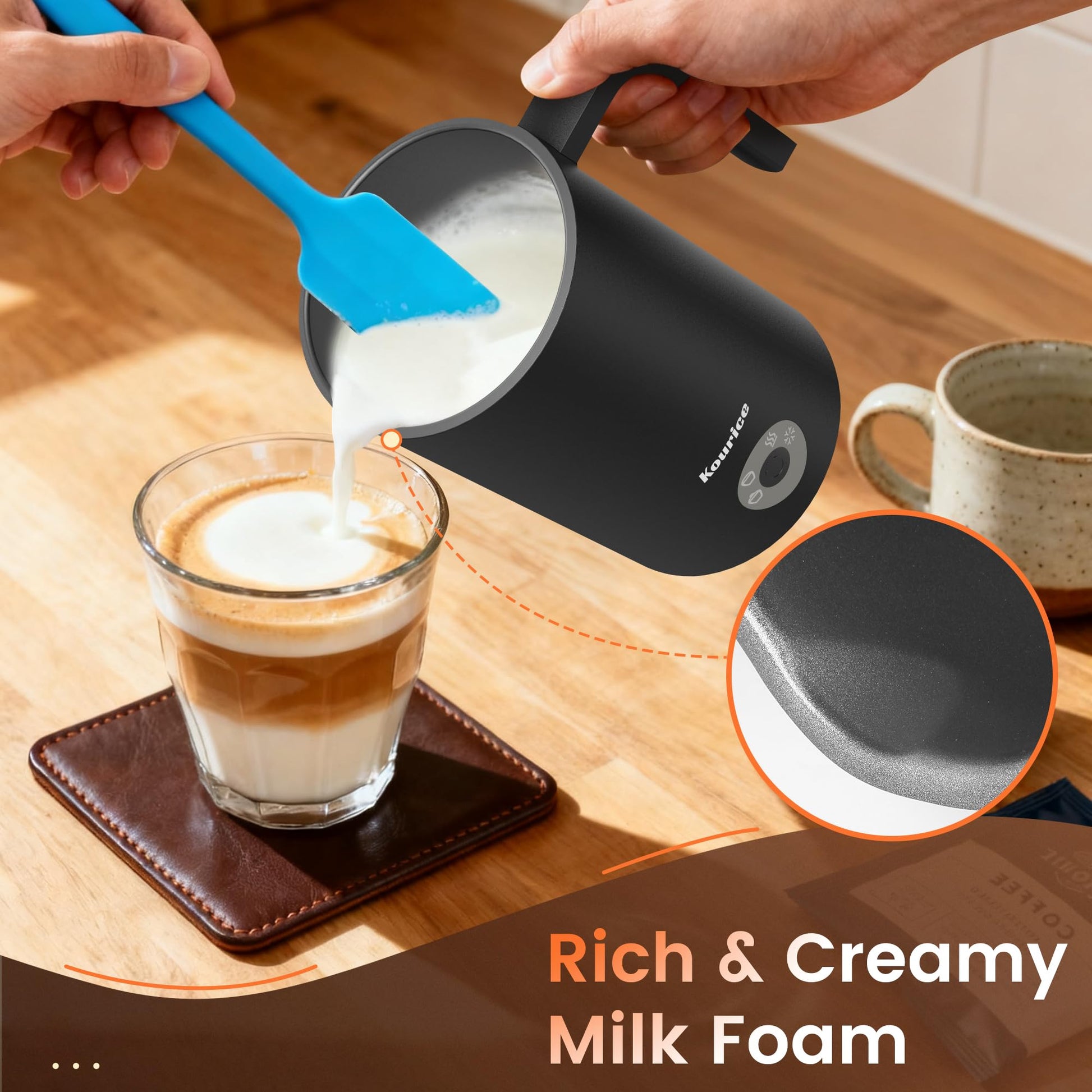 Kourice 4-in-1 Electric Milk Frother & Steamer – Automatic Frother Machine, Barista-Style Hot &