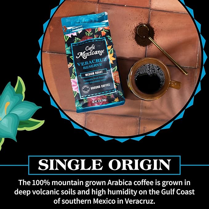 Caf챕 Mexicano - Veracruz Reserve Ground Coffee - Specialty Arabica Coffee Sourced from Mexico - 12 oz. Bag