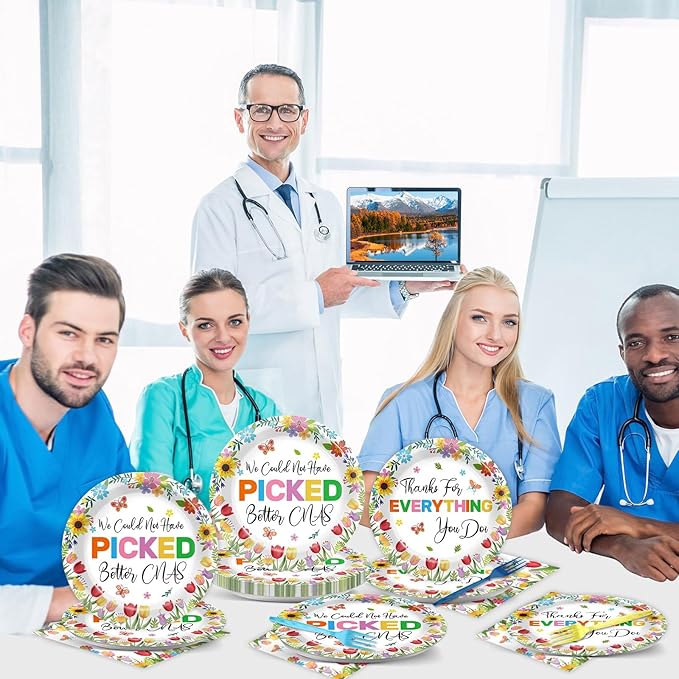 96PCS Happy CNA Week Party Decorations Nurse Week Plates and Napkins Thanks for Everything You Do Nursing Assistant Tableware Dinnerware Set for Doctors Day Medical School Grad Party Decor Supplies